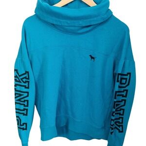 Victoria’s Secret PINK Funnel Neck Sweatshirt Blue Sleeve Logo Women’s XS Y2K